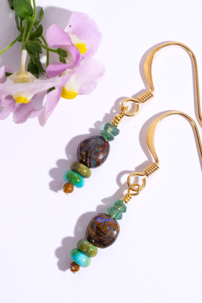 Inspired by nature these beautiful drop earrings feature unique solid Australian Opal beads so no two pairs will ever be the same.