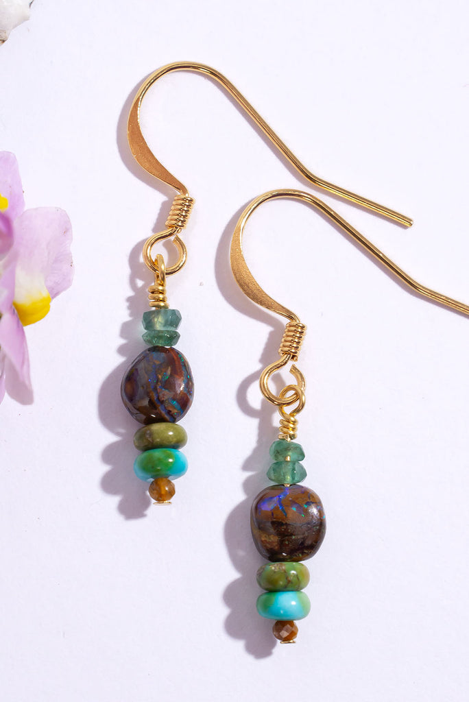 Inspired by nature these beautiful drop earrings feature unique solid Australian Opal beads so no two pairs will ever be the same.