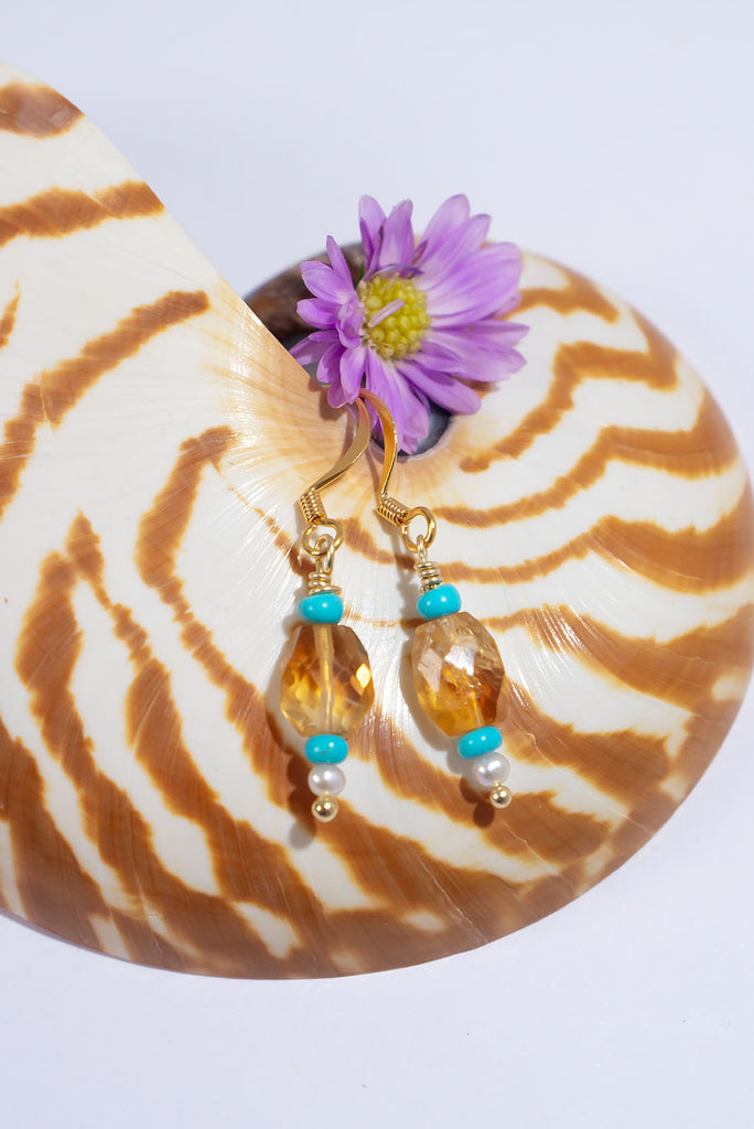 Made in the colours of Summer. These gorgeous petite gemstone earrings are the embodiment of Summer days by the sea.