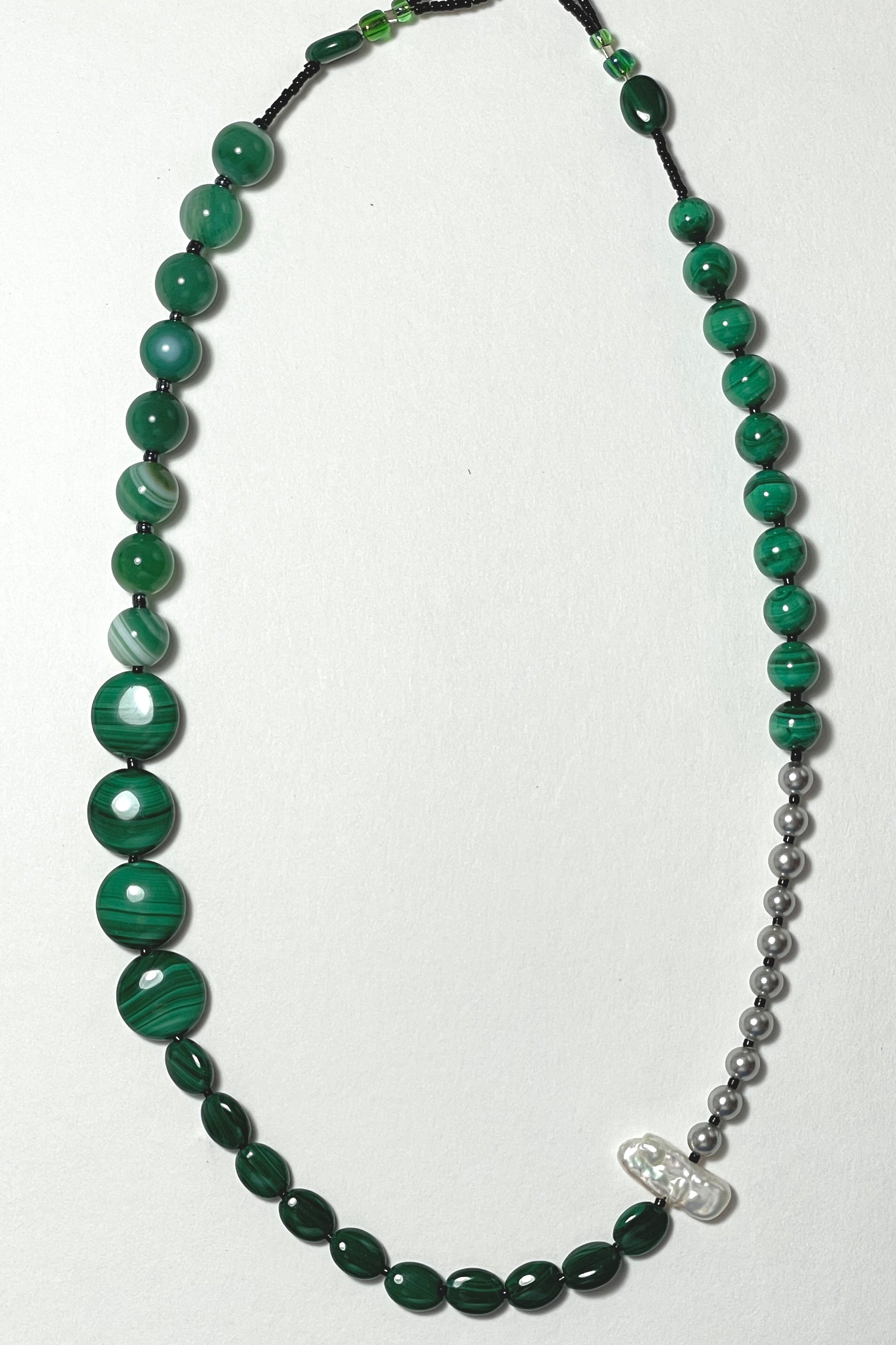 Vintage Mexican 970 Silver Malachite Stone Necklace - Ruby Lane