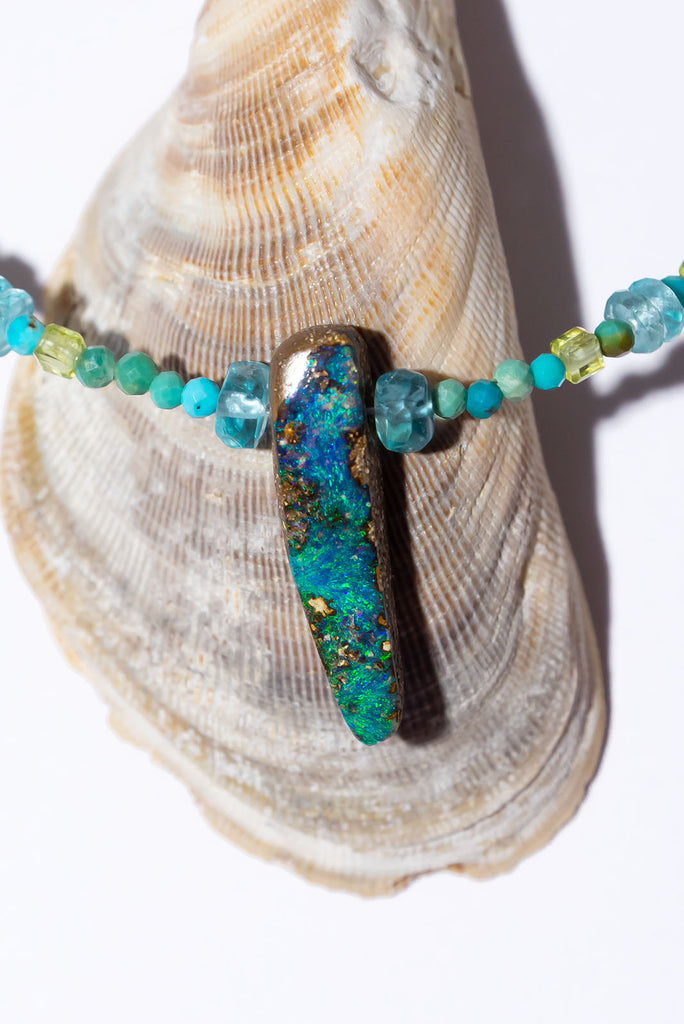 Cool like a river our beautiful Necklace Australian Opal River Rocks shimmers with beautiful blue & aqua hues.