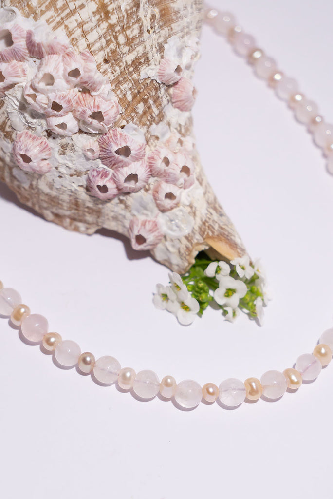 She is beauty &amp; grace. Our delicately colour Necklace Gemstone Rose Quartz Ballet an ode to ballet pink.