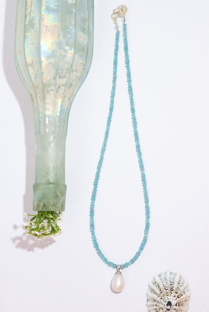 Fresh, crisp and cool like a soft sea breeze this delicate pearl & apatite necklace is the perfect thing for hot Summers Day.