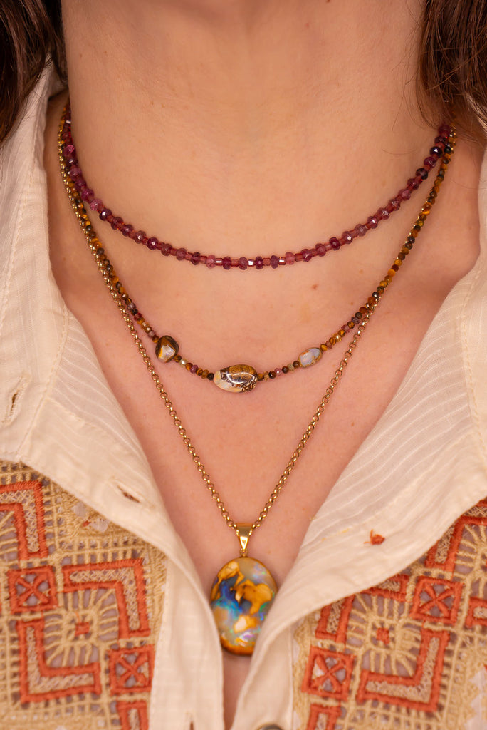 Featuring one of a kind Australian boulder opal beads this magical gemstone necklace is an enchanting delicate piece.