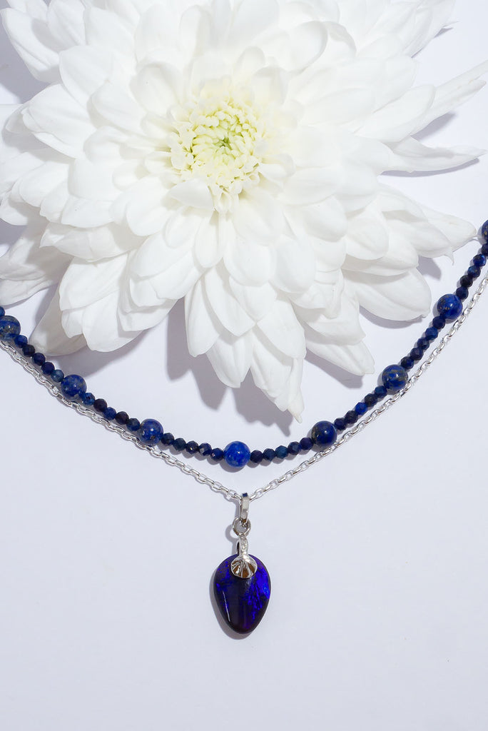 A little droplet in the essence of blue, on a silver chain this pendant is so chic.