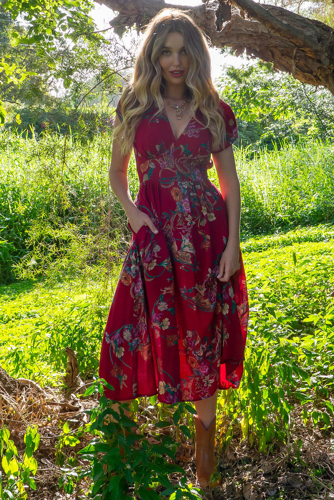 Lizzie Red Midi Dress, Mombasa Rose Boutique